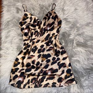leopard print satin dress